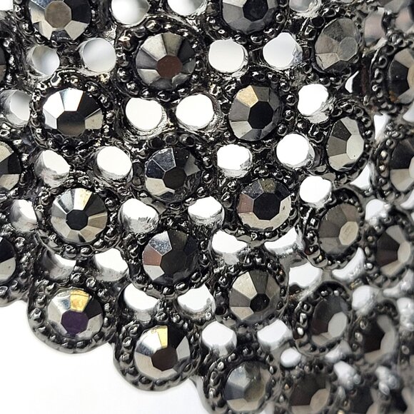 Gorgeous Hematite Rhinestone Wide Cuff Bracelet - Picture 4 of 15